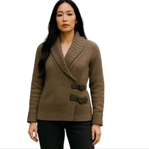 Moda International Brown Sweater With Leather Buckle Detail Size Medium